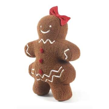 Accents Depot Christmas Decoration Cute Plush Sherpa Gingerbread Girl Cushion Pillow with Filling So...