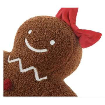 Accents Depot Christmas Decoration Cute Plush Sherpa Gingerbread Girl Cushion Pillow with Filling Soft Comfort Plush Home Decor Pillows