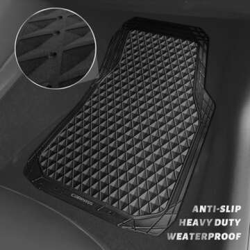 CAR PASS Black Rubber Car Mats, All-Weather Floor Mats Full Set Durable Anti-Slip 3D Rhombus Waterproof Automotive Pad Trim to Fit Liner Universal Fit for Sedan SUV Truck Van, 4 Pcs All Black Rubber