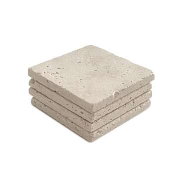 Beige 4'' X 4'' Travertine Stone Coaster Each Piece Unique Natural Stone Drink Spills Coasters Tumbled Stone Set of 4 / Home Decor/Wedding Gift