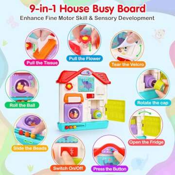 Toys for 1 Year Old Montessori House Busy Board for Toddlers 1-3 Light Up Musical Baby Toys 12-18 Mo...
