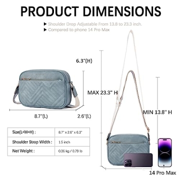 BOSTANTEN Quilted Crossbody Bags for Women Vegan Leather Purses Small Shoulder Handbags with Wide Strap Light Blue