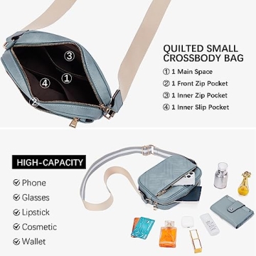 BOSTANTEN Quilted Crossbody Bags for Women Vegan Leather Purses Small Shoulder Handbags with Wide Strap Light Blue