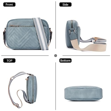 BOSTANTEN Quilted Crossbody Bags for Women Vegan Leather Purses Small Shoulder Handbags with Wide Strap Light Blue