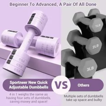 Adjustable Dumbbells Hand Weights Set: Sportneer 1 Pair 0.9-4.5KG (0.9-2.3KG) Fast Adjust Dumbbell Weight 6 In 1 Free Weights Barbells For Women Men Home Gym Workout Exercise Strength Training