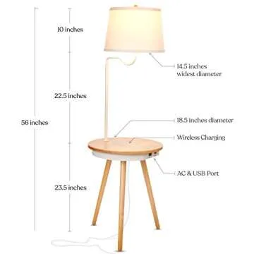 Brightech Owen Table & Lamp Combo with LED Bulb, Desk Lamp with USB Port, Bedside Reading Lamp, Modern End Table with Floor Lamp for Bedroom, Living Room, Office - Wood, Mid Century Modern