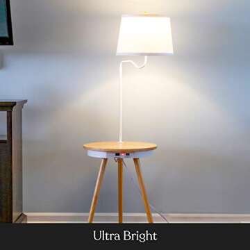 Brightech Owen Table & Lamp Combo with LED Bulb, Desk Lamp with USB Port, Bedside Reading Lamp, Modern End Table with Floor Lamp for Bedroom, Living Room, Office - Wood, Mid Century Modern