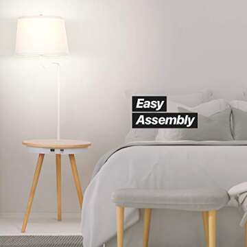 Brightech Owen Table & Lamp Combo with LED Bulb, Desk Lamp with USB Port, Bedside Reading Lamp, Modern End Table with Floor Lamp for Bedroom, Living Room, Office - Wood, Mid Century Modern