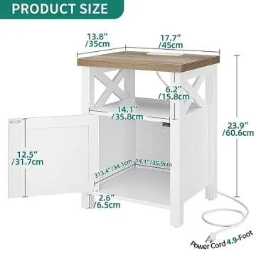 YITAHOME Farmhouse Nightstand with LED Lights & Charging Station, Night Stands with Storage Cabinet for Bedroom, End Side Table Bedside Table with Storage Shelf, X-Design, Set of 2, Wash Grey + White