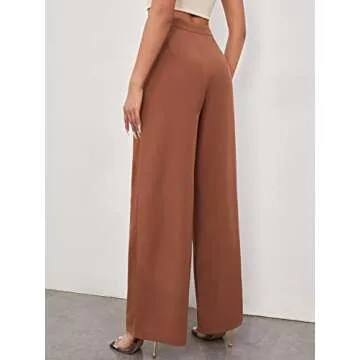 Floerns Women's Casual High Waisted Palazzo Pleated Pants - Rust Brown, XS