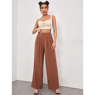 Floerns Women's High Waisted Palazzo Pants in Rust Brown