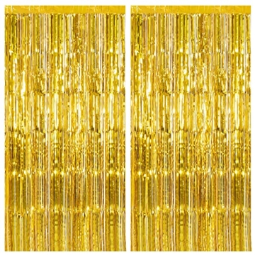 2 Pack Gold Backdrop Birthday Decorations Foil Curtain Backdrop Gold Streamers Dance Party Decoratio...