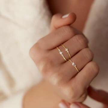 Moodear Non Tarnish 3PCS Thumb Rings Set Size 7 - Dainty Thin 14K Gold Plated Stackable Cubic Zircon...