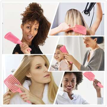 5 Pcs Pink Hair Brush Travel Set for Curly Hair Detangling Brush Set,Circle Vented Hair Brush,Hair Towel Wrap,Hair Scalp Massager Shampoo Brush with a Clear Toiletry Bag Hairbrushes and Combo Set