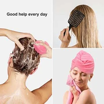 5 Pcs Pink Hair Brush Travel Set for Curly Hair Detangling Brush Set,Circle Vented Hair Brush,Hair Towel Wrap,Hair Scalp Massager Shampoo Brush with a Clear Toiletry Bag Hairbrushes and Combo Set