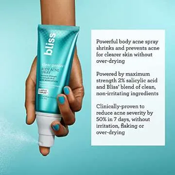 Bliss Clear Genius Body Acne Spray - 3.5 Fl Oz - Maximum Strength 2% Salicylic Acid & Niacinamide - Targets Body Acne & Prevents Future Breakouts - Post Workout - Clean - Vegan & Cruelty-Free