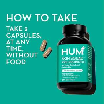 HUM Skin Squad - Probiotic Supplement for Clear Skin & Gut Health - Microbiome Probiotics for Problem Skin & Breakouts (60-Count)