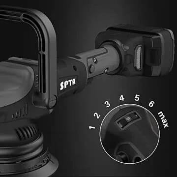 SPTA 18V Cordless Car Polisher, 15mm Orbit 2000-4800 OPM Portable Buffer Polisher with 7 Variable Speed 2Pcs 4.0Ah Battery, 6 Sponge Pads,2 Wool Pad, Tool Bag for Car Polishing, Waxing