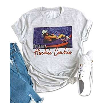 Hotter Than a Hoochie Coochie Shirt Country Music Funny T-Shirt Tops for Women Vintage Graphic Short...