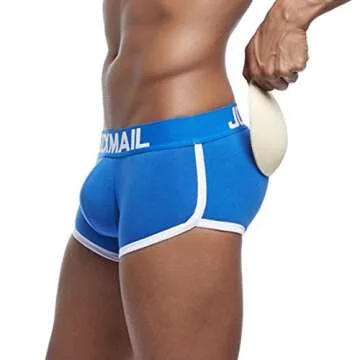 Jiyaru Men's Padded Boxer Brief Cotton Underwear Butt Enhancer Soft Trunk Blue L