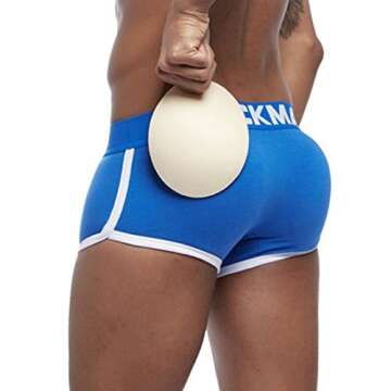 Jiyaru Men's Padded Boxer Brief Cotton Underwear Butt Enhancer Soft Trunk Blue L