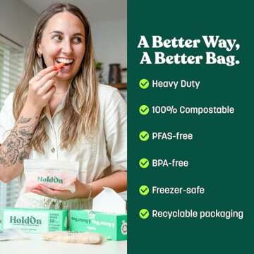 Eco-Friendly Zipseal Snack Bags - Durable, Compostable, BPA-Free Food Storage Bags (100 Total)