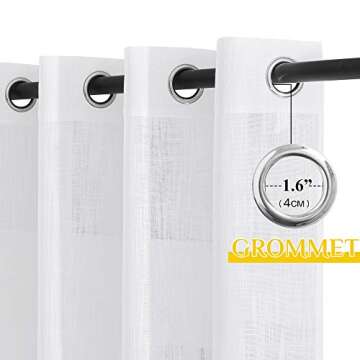 NICETOWN White Sheer Linen Curtains for Windows 84 inch Length, Grommet Top Semi Sheer Vertical Drap...