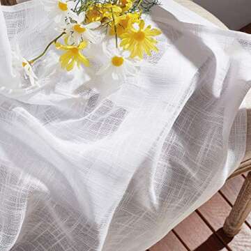NICETOWN White Sheer Linen Curtains for Windows 84 inch Length, Grommet Top Semi Sheer Vertical Drapes Privacy with Light Filter for Bedroom/Living Room/Sliding Door, 52 inch Wide, 2 PCs