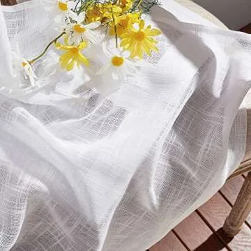 NICETOWN White Sheer Linen Curtains for Windows 84 inch Length, Grommet Top Semi Sheer Vertical Drapes Privacy with Light Filter for Bedroom/Living Room/Sliding Door, 52 inch Wide, 2 PCs