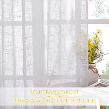 NICETOWN White Sheer Linen Curtains for Windows 84 inch Length, Grommet Top Semi Sheer Vertical Drapes Privacy with Light Filter for Bedroom/Living Room/Sliding Door, 52 inch Wide, 2 PCs