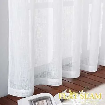 NICETOWN White Sheer Linen Curtains for Windows 84 inch Length, Grommet Top Semi Sheer Vertical Drapes Privacy with Light Filter for Bedroom/Living Room/Sliding Door, 52 inch Wide, 2 PCs