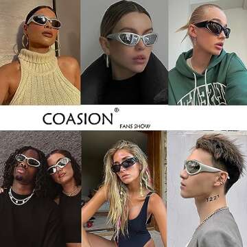 COASION Wrap Around Fashion Sunglasses Oval Dark Vintage Sun Glasses for Men Women Outdoor Sport Sha...