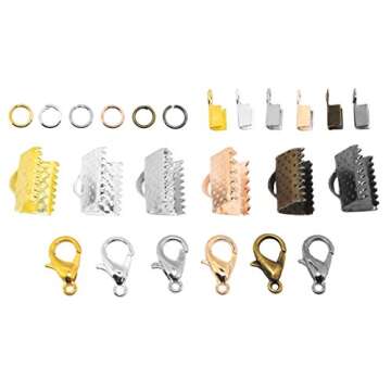 Mandala Crafts Ribbon Clamps for Jewelry Making – Ribbon End Crimps - Fold Over Pinch Crimp Ends Ribbon Clasps for Bookmark Pinch Bracelet Choker Necklace 2460 PCs 3mm 10mm 6 Assorted Color