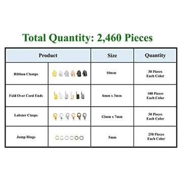 Mandala Crafts Ribbon Clamps for Jewelry Making – Ribbon End Crimps - Fold Over Pinch Crimp Ends Ribbon Clasps for Bookmark Pinch Bracelet Choker Necklace 2460 PCs 3mm 10mm 6 Assorted Color