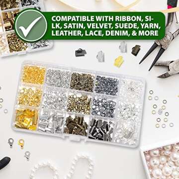 Mandala Crafts Ribbon Clamps for Jewelry Making – Ribbon End Crimps - Fold Over Pinch Crimp Ends Ribbon Clasps for Bookmark Pinch Bracelet Choker Necklace 2460 PCs 3mm 10mm 6 Assorted Color