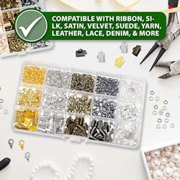 Mandala Crafts Ribbon Clamps for Jewelry Making – Ribbon End Crimps - Fold Over Pinch Crimp Ends Ribbon Clasps for Bookmark Pinch Bracelet Choker Necklace 2460 PCs 3mm 10mm 6 Assorted Color