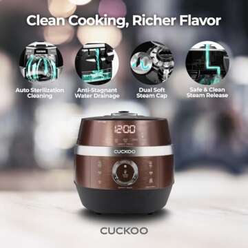 CUCKOO CRP-JHR1009F 10-Cup (Uncooked) / 20-Cup (Cooked) Induction Heating Pressure Rice Cooker with Nonstick Inner Pot, 16 Menu Options, Fuzzy Logic Tech, 3 Voice Guide, Auto Clean (Copper/Black)