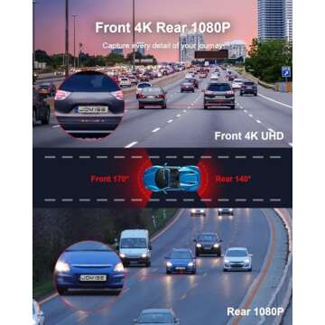 JOMISE 4K Dash Cam Front and Rear, 3.16” IPS Touch Screen, 64GB Card Included, Dual Dash Camera for Cars, Built-in GPS Wi-Fi, UHD 2160P Night Vision, WDR, 24H Parking Monitor (J6)