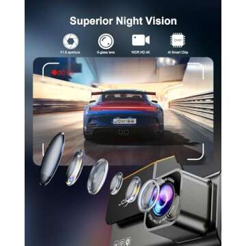 JOMISE 4K Dash Cam Front and Rear, 3.16” IPS Touch Screen, 64GB Card Included, Dual Dash Camera for Cars, Built-in GPS Wi-Fi, UHD 2160P Night Vision, WDR, 24H Parking Monitor (J6)