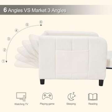 ZZW Sleeper Chair 84" Extra Long Convertible Chair Bed Upgraded 3-in-1 to 4-in-1 Pull Out Chair & Single Sofa Bed for Adult Sleeping Chair for Living Room & Small Space (White)