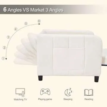 ZZW Sleeper Chair 84" Extra Long Convertible Chair Bed Upgraded 3-in-1 to 4-in-1 Pull Out Chair & Single Sofa Bed for Adult Sleeping Chair for Living Room & Small Space (White)