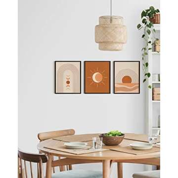 HAUS AND HUES Mid Century Wall Art and Terracotta Decor Set of 3 Mid Century Art Prints | Moon Wall Art | Boho Art Wall Decor | Mid Century Modern Wall Art (8"x10", Unframed)