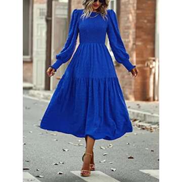 PRETTYGARDEN Women 2024 Puff Long Sleeve Maxi Dress - Elegant Solid Empire Waist Flowy Dress (Royal ...