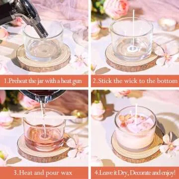 CONNOO 15 Pack 4 OZ Clear Glass Candle Jars with Airtight Bamboo Lids for Making Candles, Bulk Small Wide Mouth Empty Candle Containers with Sticky Warning Labels - Dishwasher Safe