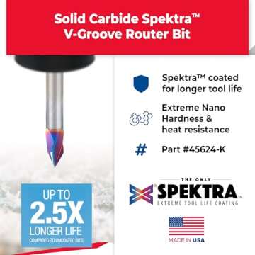 Amana Tool Spektra Extreme Tool Life Coated Solid Carbide V-Groove Router Bit 45624-K, 60 Degree