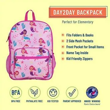 Wildkin Day2Day Kids Backpack – School & Travel Bag with Side Mesh Pocket - Groovy Mermaids