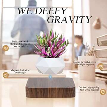 Levitating Air Bonsai Pot, Rotation Flower Pot Planters, Magnetic Levitation Suspension Floating Pot, Potted Plant Home Desk Decor in Flower Pots & Planters from Home & Garden on (Dark color)