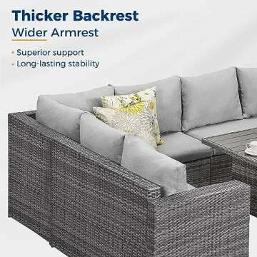 Wisteria Lane Outdoor Patio Furniture Set, 7 Piece Wicker Rattan Outdoor Dining Set with Dining Table and Ottomans, Patio Table and Chairs Set, Outdoor Sectional, Grey