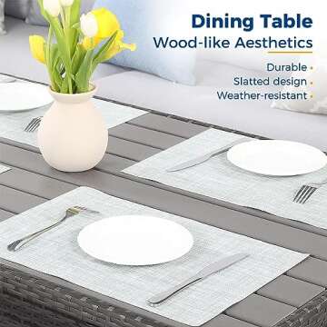 Wisteria Lane Outdoor Patio Furniture Set, 7 Piece Wicker Rattan Outdoor Dining Set with Dining Table and Ottomans, Patio Table and Chairs Set, Outdoor Sectional, Grey