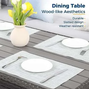 Wisteria Lane Outdoor Patio Furniture Set, 7 Piece Wicker Rattan Outdoor Dining Set with Dining Table and Ottomans, Patio Table and Chairs Set, Outdoor Sectional, Grey